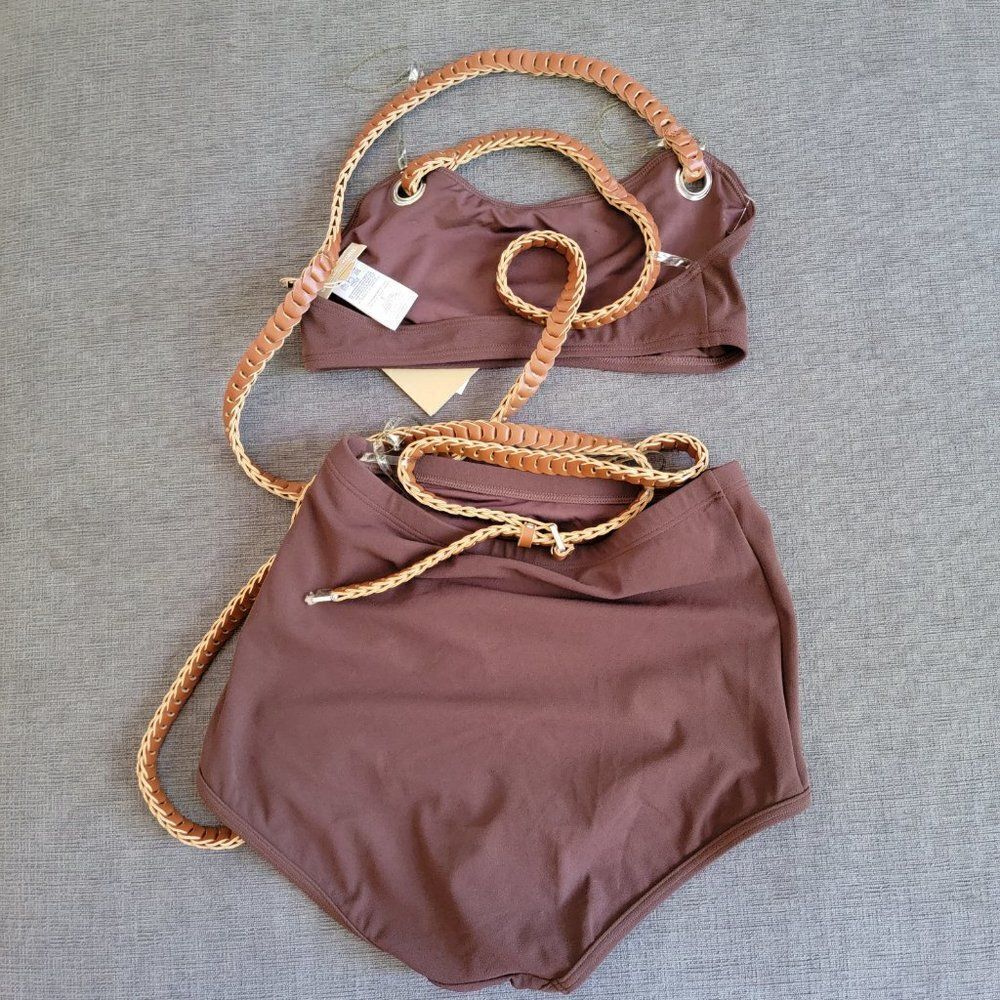 Michael Kors Women Brown Collection Swimsuit Crepe Belted Bikini Set Siz… - Picture 10 of 10